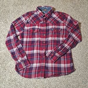 Jachs Girlfriend Flannel Shirt Women's Red Plaid Button Down Sz M Pearl Snap